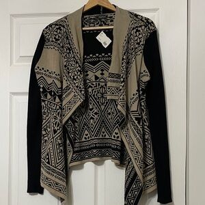 NWT Lucky Brand Black and Tan Patterned Cardigan Size Small